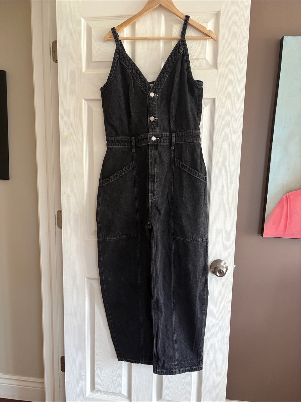 Etica barrel style Denim Button-Front Jumpsuit